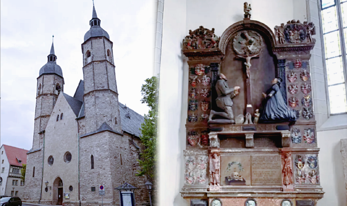 Готический храм и статуя-эпитафия, внутри которой обнаружили сокровище.