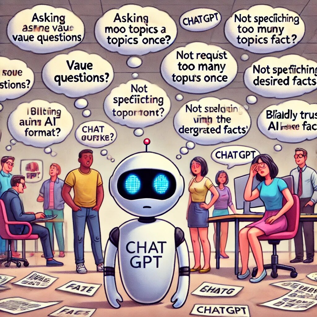 digital illustration depicting common mistakes users make when interacting with ChatGPT