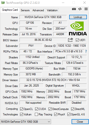                                   Данные видеокарты.