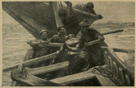 Рисунок 	«ПРИБЫТИЕ ПАРОХОДА».—Картина Ф. Клайншевалье (F. Kleinchevalier). На островах Мулеани. - Санкт-Петербург : Новое время, 21 (3) май (июнь) 1911 г.. - 12639, стр. 8