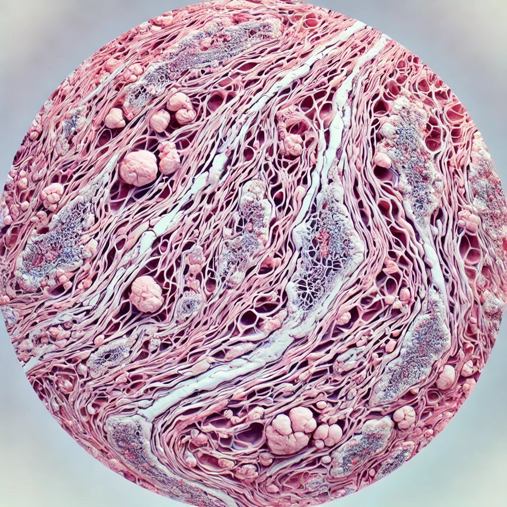 Упрощённая иллюстрация, адаптированное изображение фиброзной ткани под микроскопом