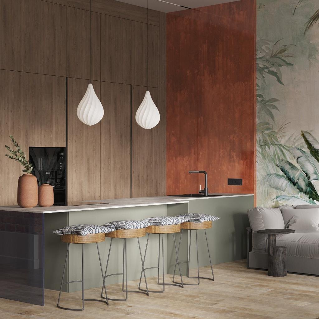 Картинка из проекта дизайн студии Перфектум. Как пример линейных пеналов и острова. 