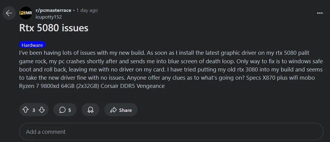    Покупатели GeForce RTX 5090 и 5080 жалуются на «окирпиченные» видеокарты