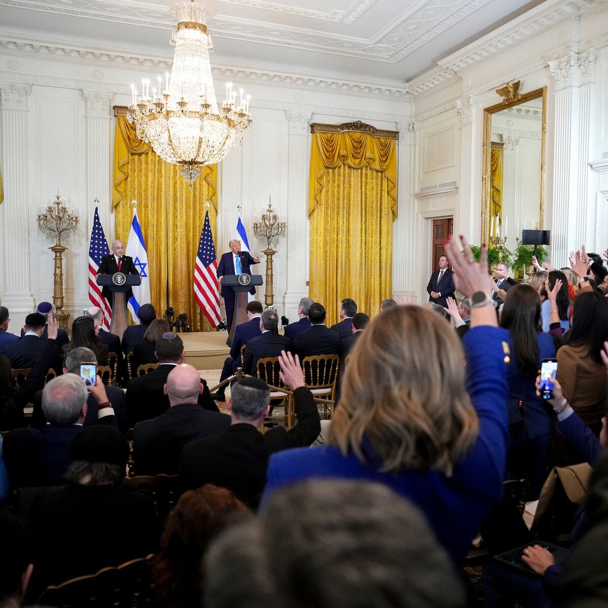 Президент Трамп и премьер-министр Израиля Биньямин Нетаньяху на пресс-конференции в Белом доме во вторник. Фото: Эрик Ли/The New York Times