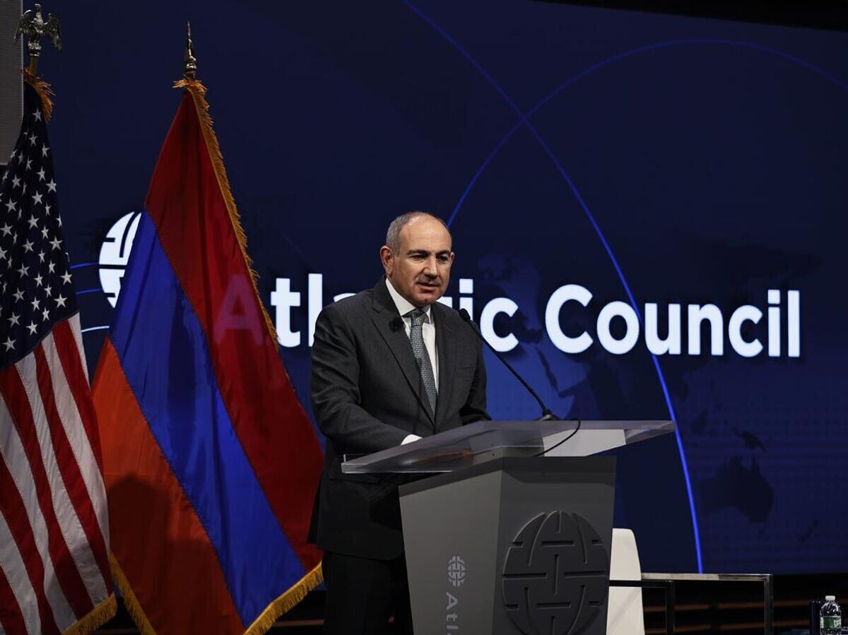    Премьер-министр Армении Никол Пашинян во время выступления на Атлантическом совете в США© Фото : Аппарат Премьер-министра Республики Армения