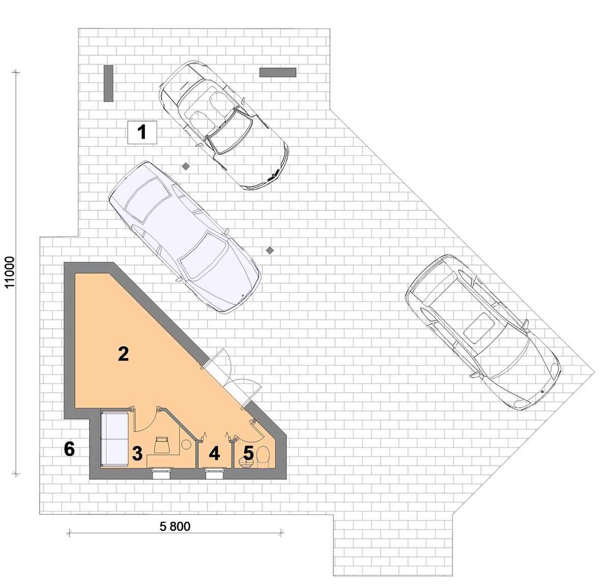 Внутри универсальное помещение, комнатка охраны и санузел