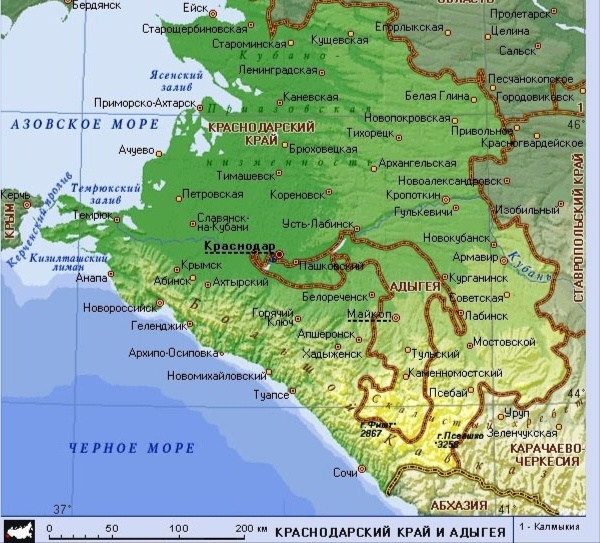 Карта Краснодарского края 