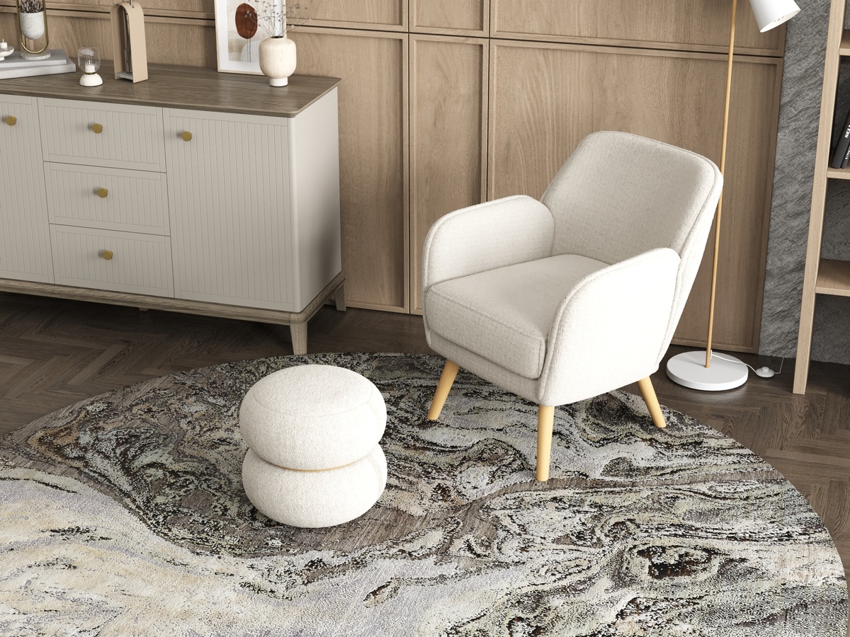Кресло Ричи тедди белый, Пуф Полли S тедди белый, Торшер V3050-3F Floor