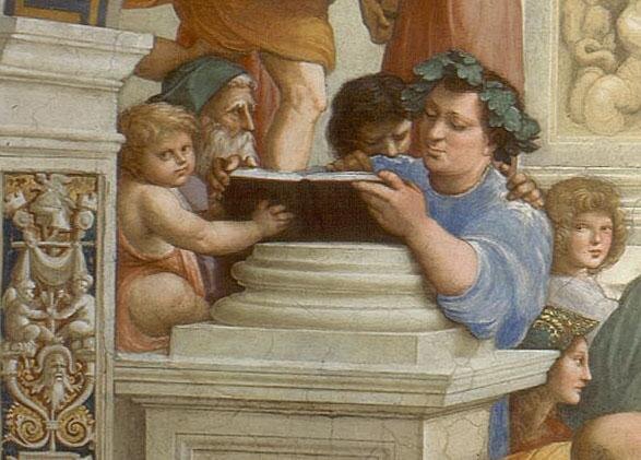 Фрагмент фрески Рафаэля "Афинская школа". Эпикур изображён в синих одеждах