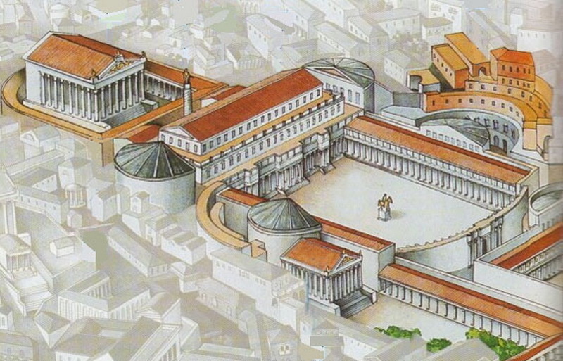 Форум Траяна, частью архитектурного ансамбля которого была Колонна. Её высота позволяла монументу оставаться высотной доминантой Форума и просматриваться из-за заслонявшей её массивной базилики Ульпия. Позади Колонны — храм Траяна