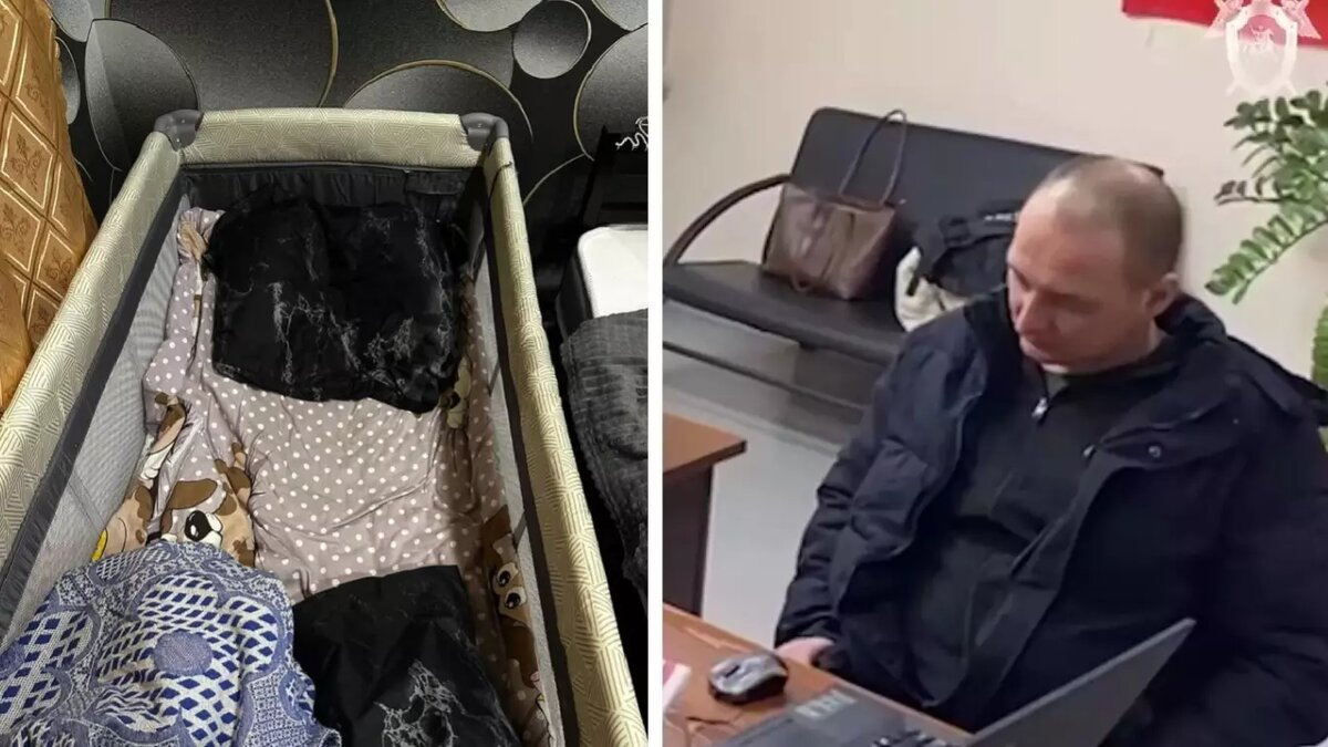 Фото кроватки, где нашли младенца, и фото отца ребенка: СК Красноярского края