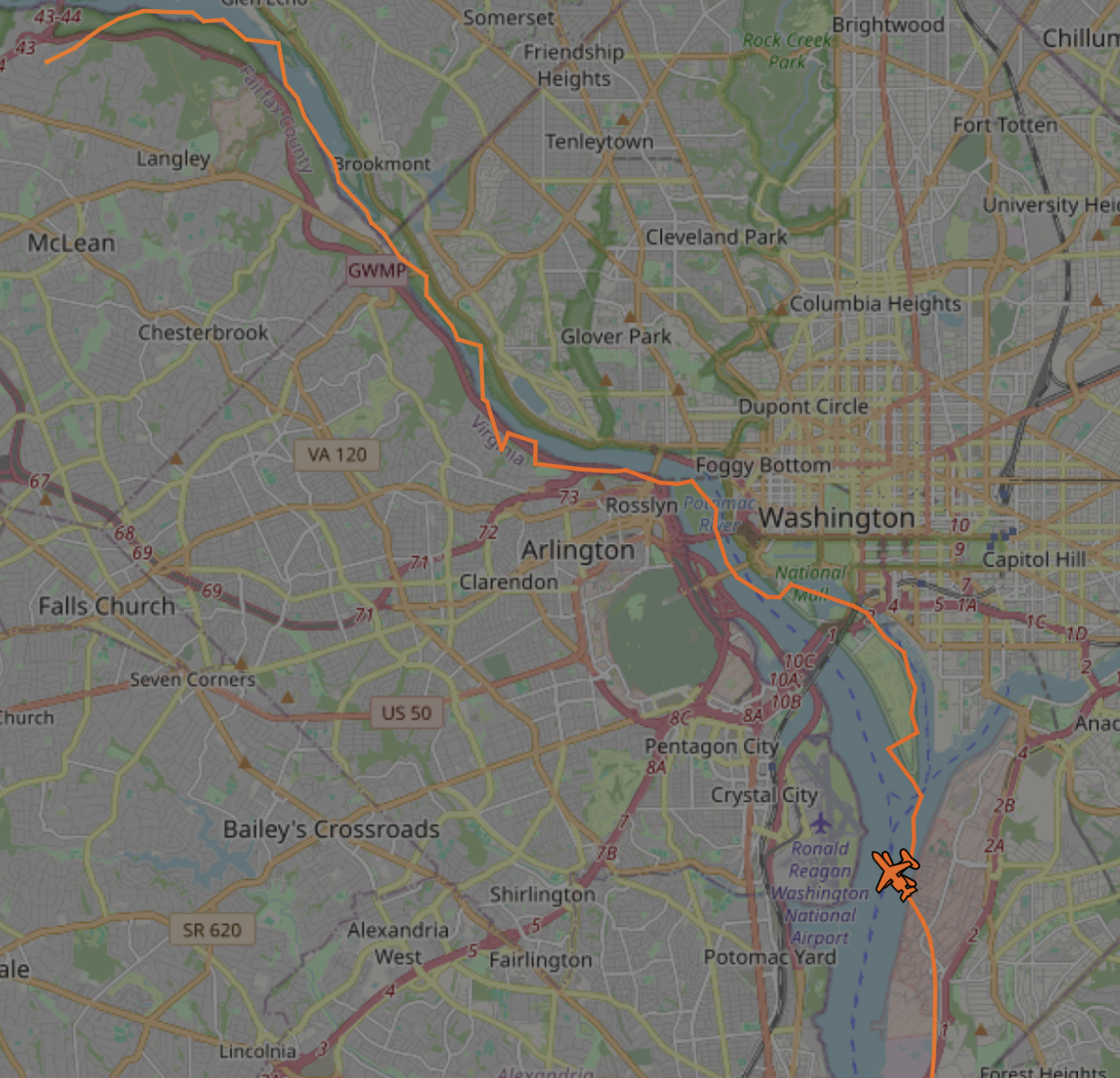 весь маршрут вертолёта до точки столновения