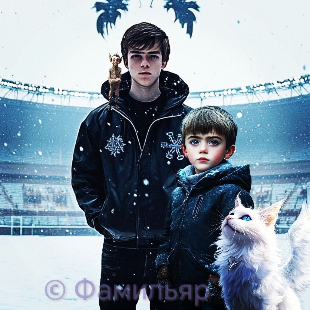 Акил (на плече у Кости), Костя, Яр, Мир (с лева на право). Автор: Ксения Фир. Созданно с помощью нейросети MainBot.