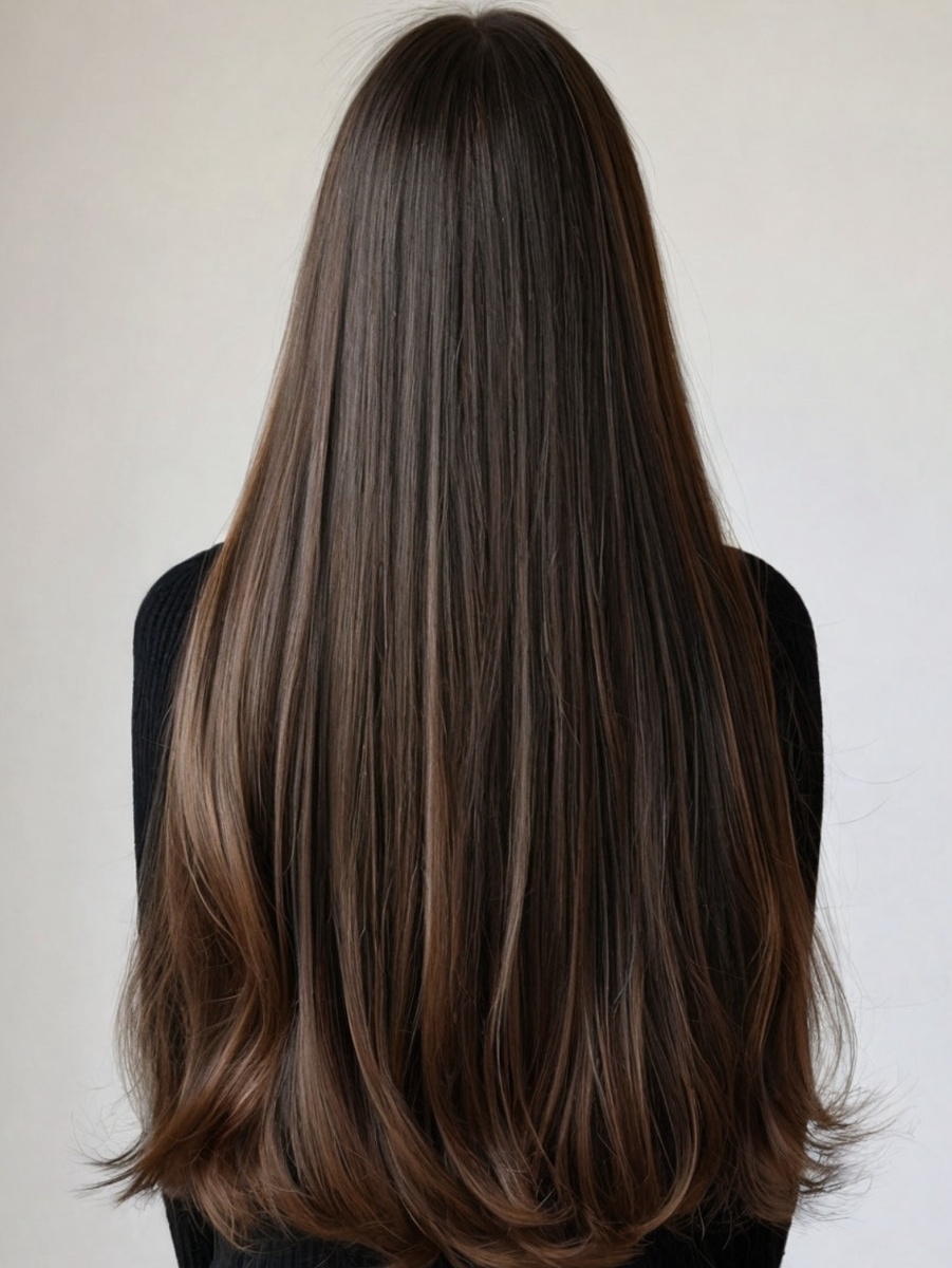 Длинные распущенные волосы. Вид со спины