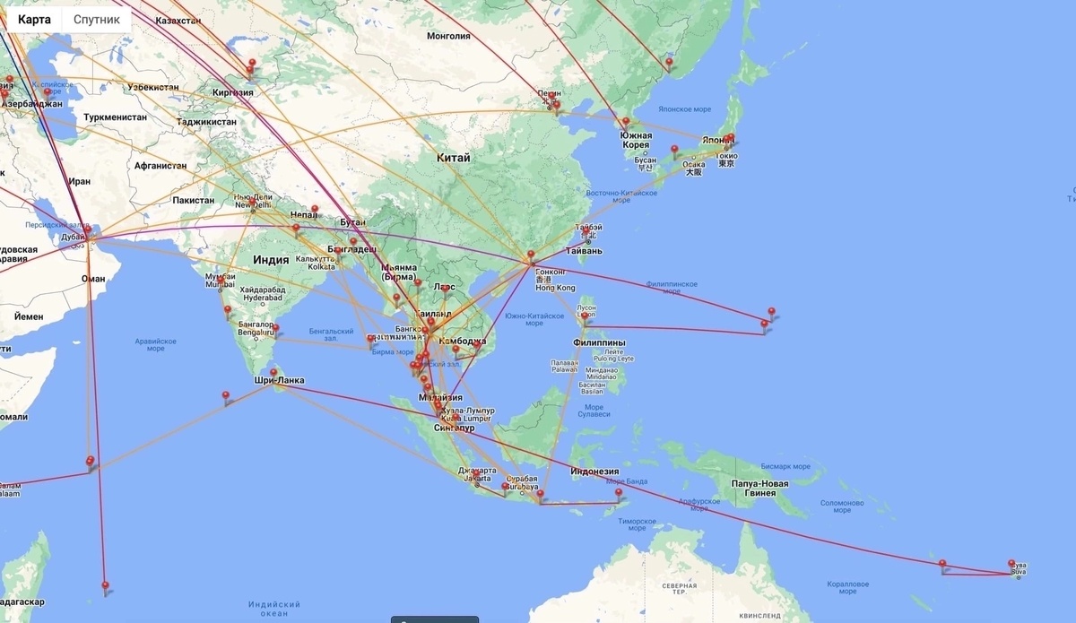 Часть моих перелетов в Азии