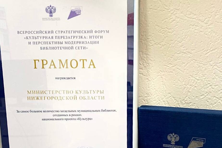    Нижегородская область получила награду за лидерство в создании модельных муниципальных библиотек в рамках нацпроекта «Культура»