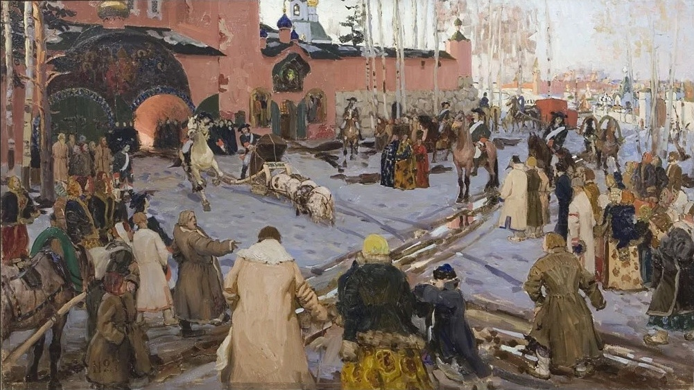 Г.Н. Горелов. Сцена из времён Петра I (Похороны на свиньях). 1904. Учебный эскиз. НИМ РАХ.