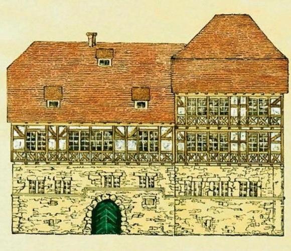 "Гессенхоф" в XVI веке. Реконструкционный рисунок из коллекции музея замка Вильгельмсбург, Шмалькальден.