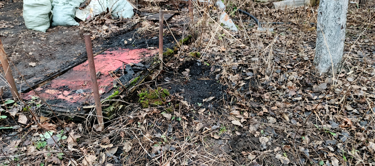Из этого небольшого раскопа я вынесла 3 ведра толя и остатков пожара.