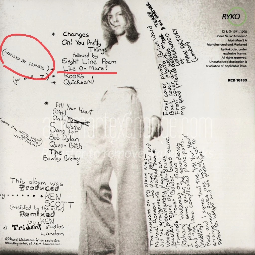 Обратная сторона пластинки "Hunky Dory" Девида Боуи