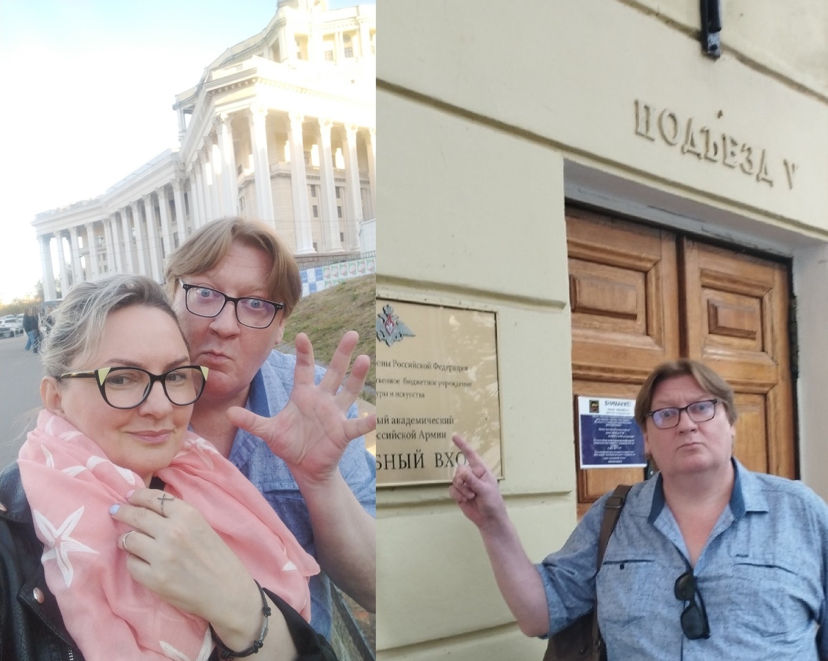 Автор канала "Пераново перо" Олег Перанов и художник-дизайнер Екатерина Арясова у театра