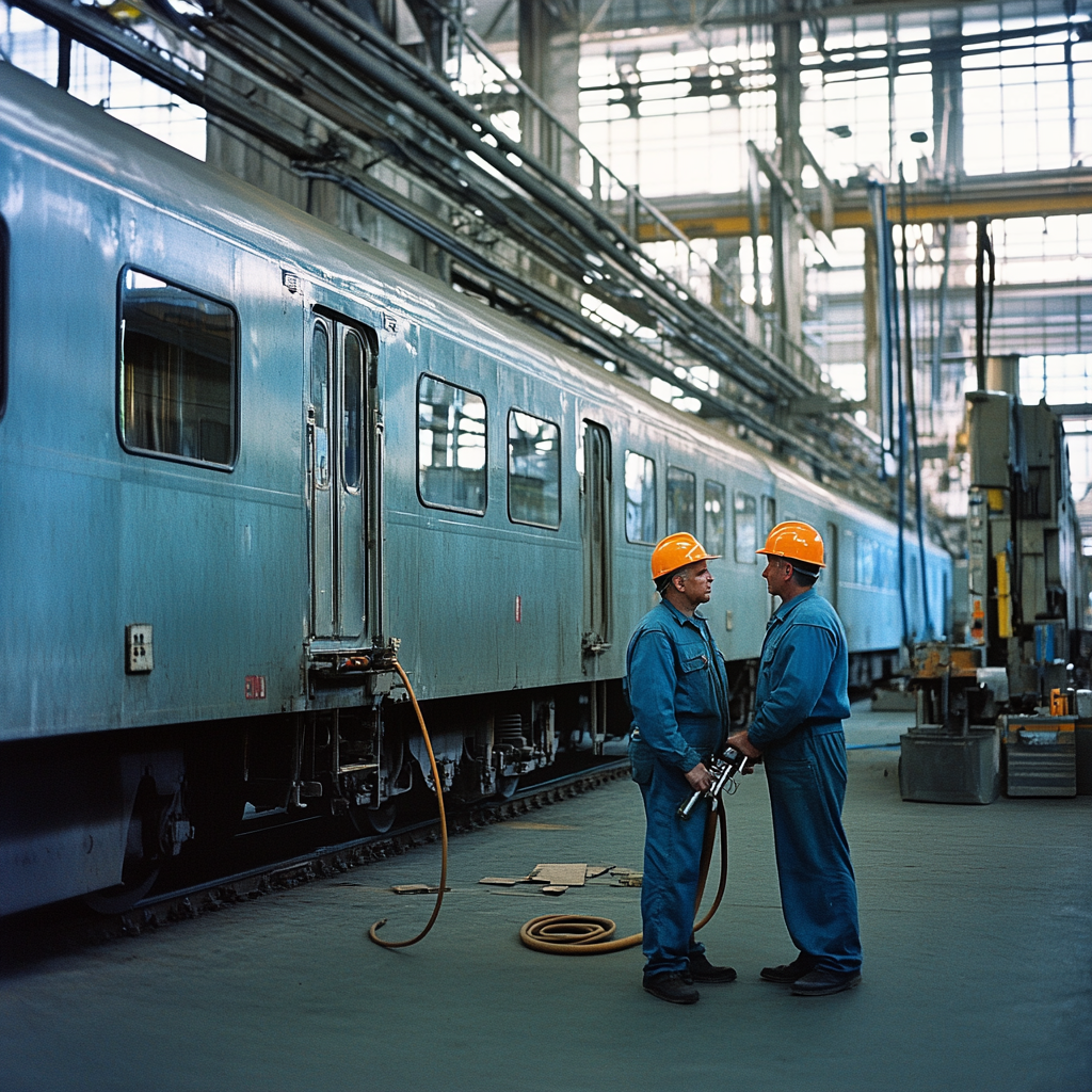 Рабочие возле вагона. Фото fb8.