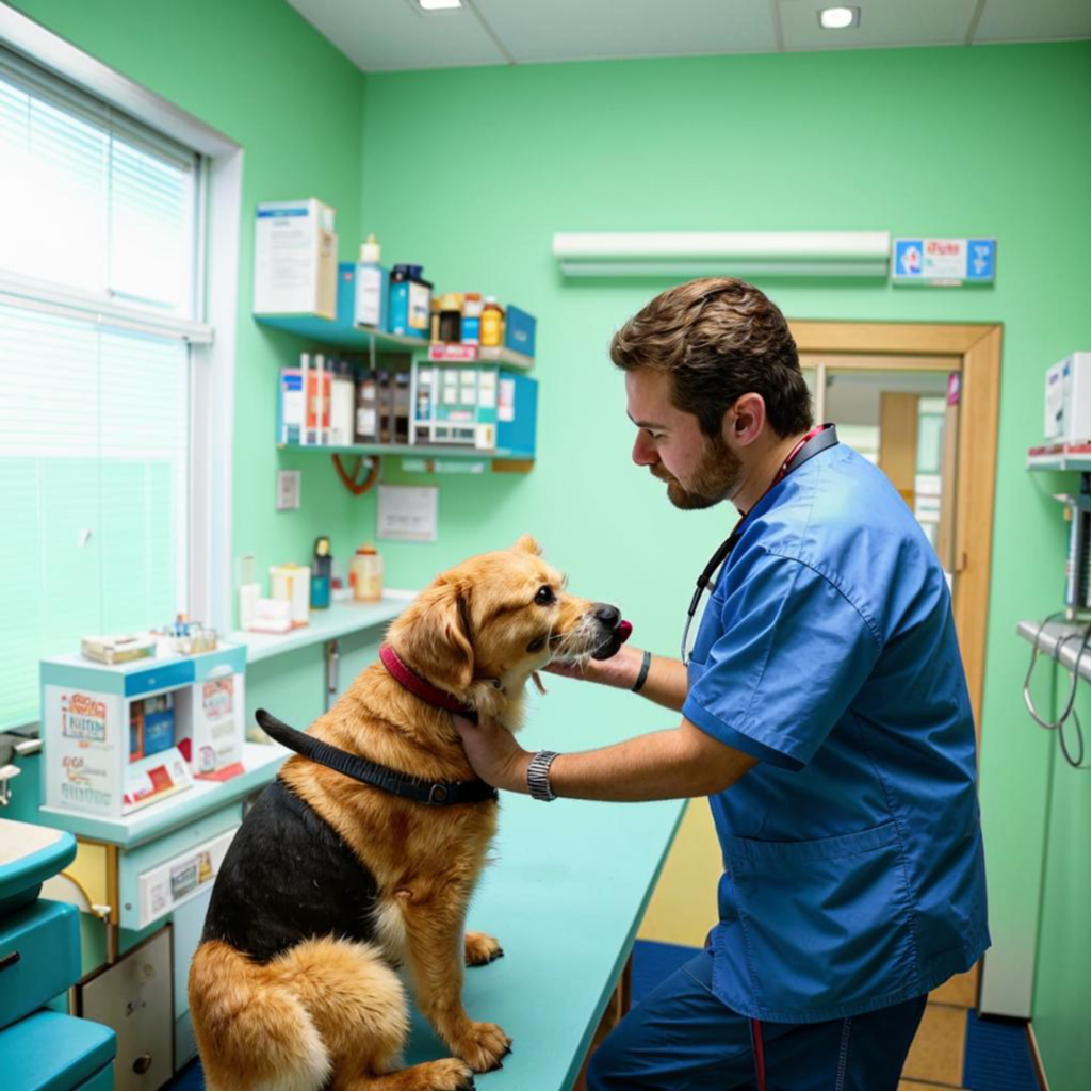 Ветеринар лечит собаку