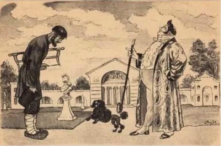 Милашевский Владимир Алексеевич (1893-1976). Иллюстрация к рассказу К. Д. Ушинского "Барин и плотник". 1950 (Охотник до сказок.Русские сказки. К. Д. Ушинский).