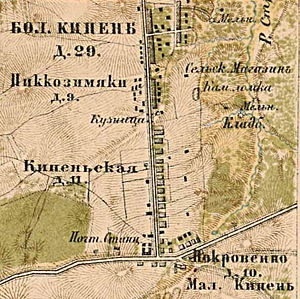 Село Кипень на карте Санкт-Петербургской губернии 1885 г.