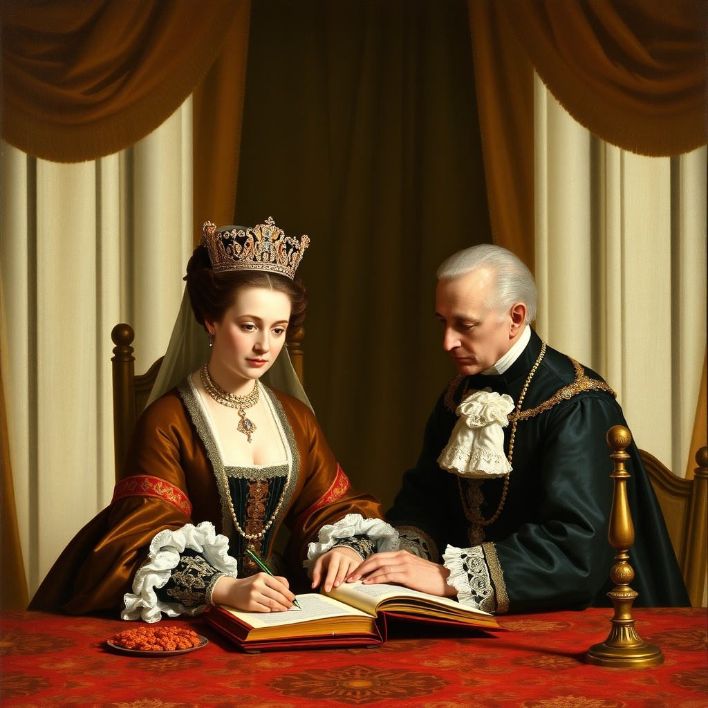 Московские купцы подписывают договор. ИИ.