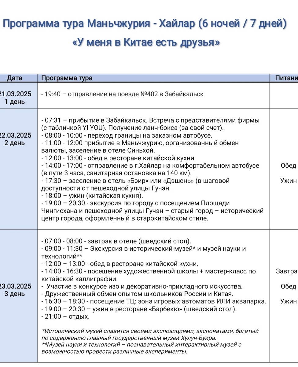 Программа тура