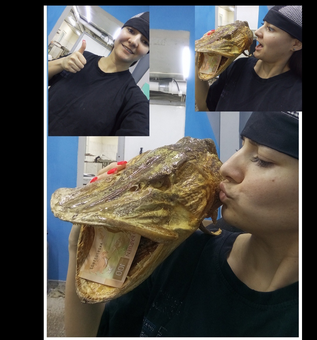 История одной щуки..мы занимаемся переработкой рыбы с 2021 года,вялим,коптим холодного и горячего копчения,делаем рыбные консервы,рыбный фарш,нам привезли щуку на переработку щука весом 10кг,когда шел процесс разделки рыбы пришла гениальная идея сделать чучело с головы щуки,к вашему вниманию наша красавица 🙂