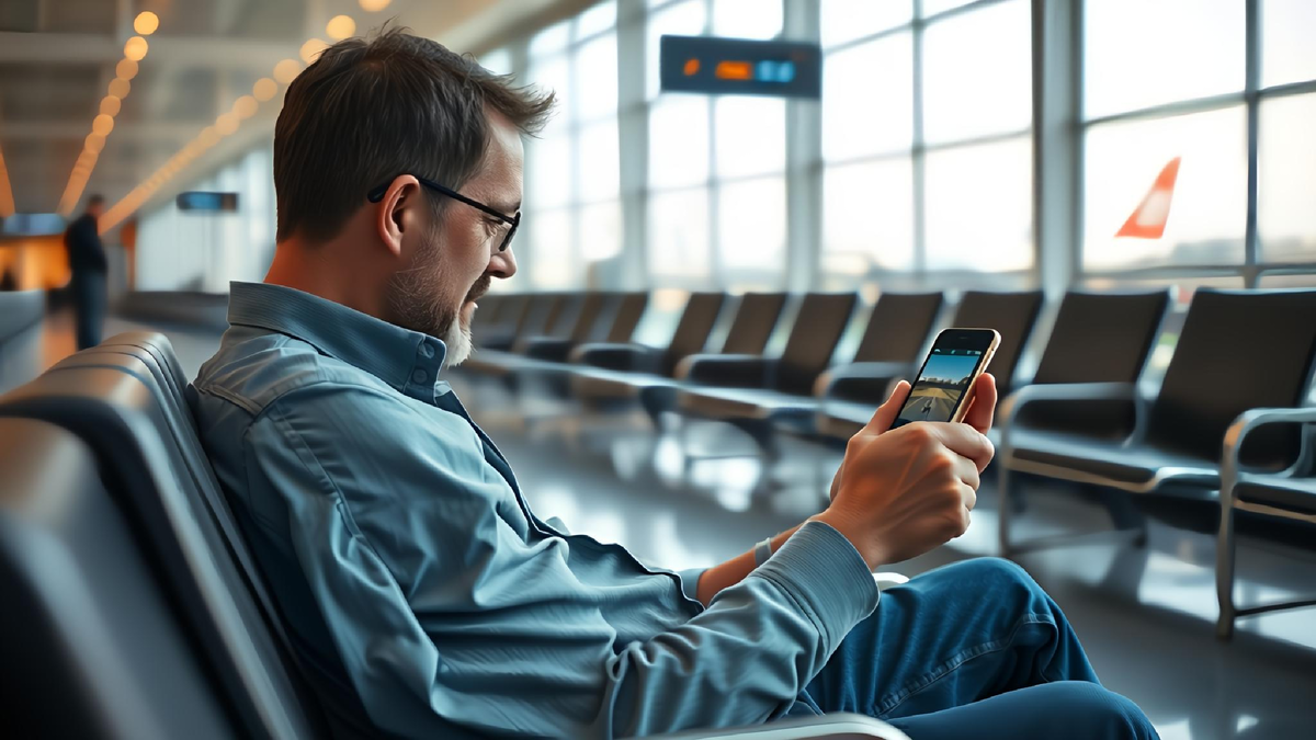  в аэропорту, открыл телефон и начал листать фотографии из прошлых поездок.