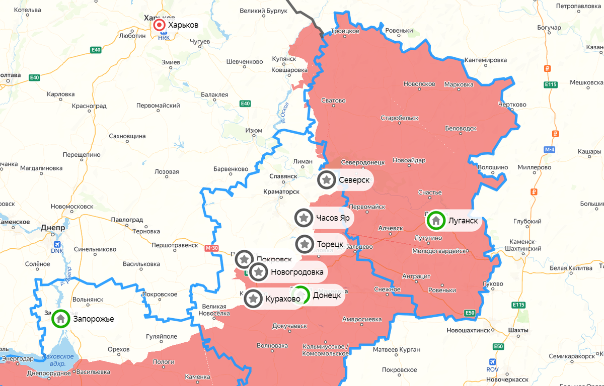 Карта СВО на 6 февраля. Фото: скриншот Яндекс Карты
