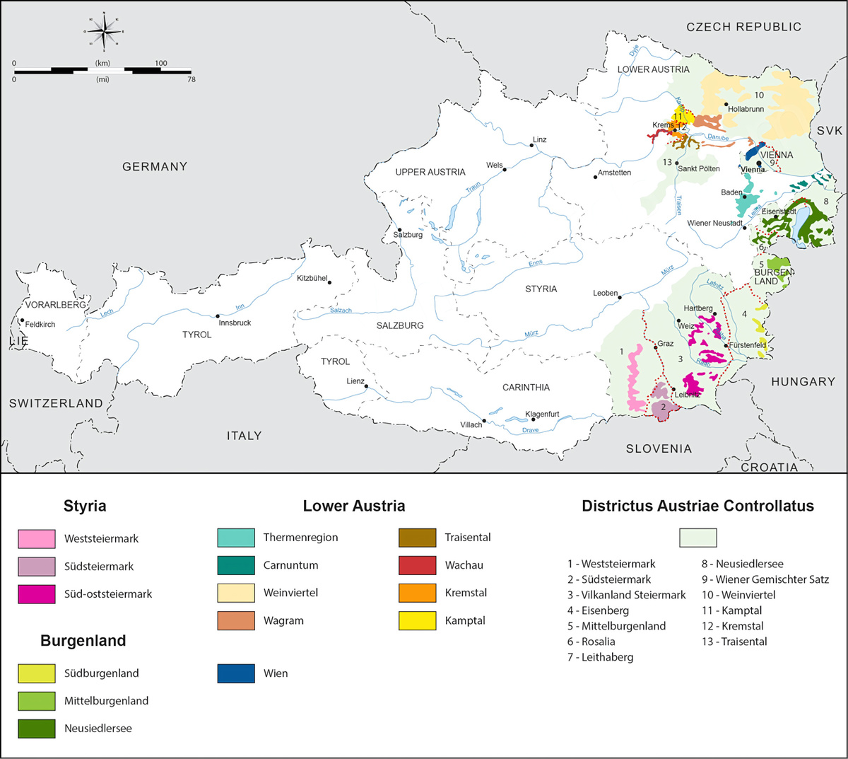 Винодельческая карта областей Австрии