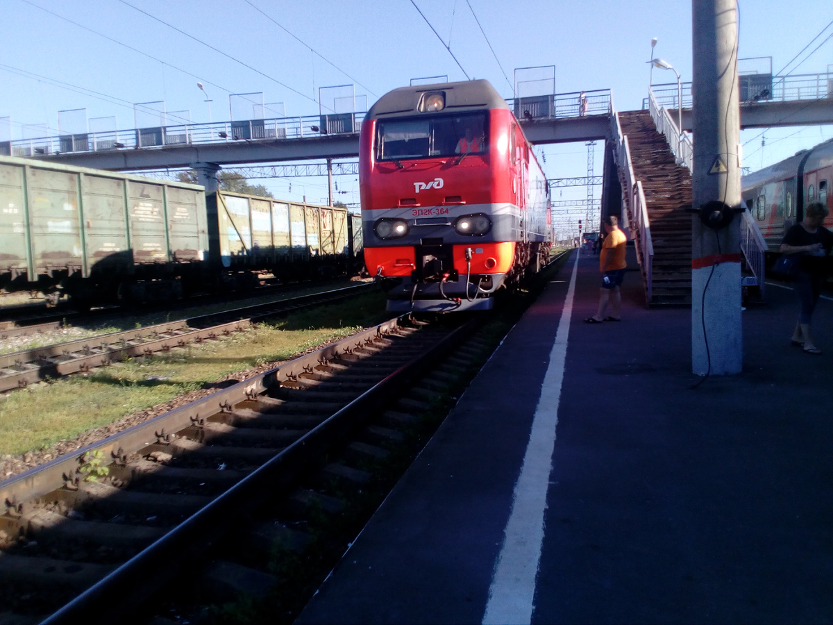 Электровоз проследует резервом на станции Узуново. 