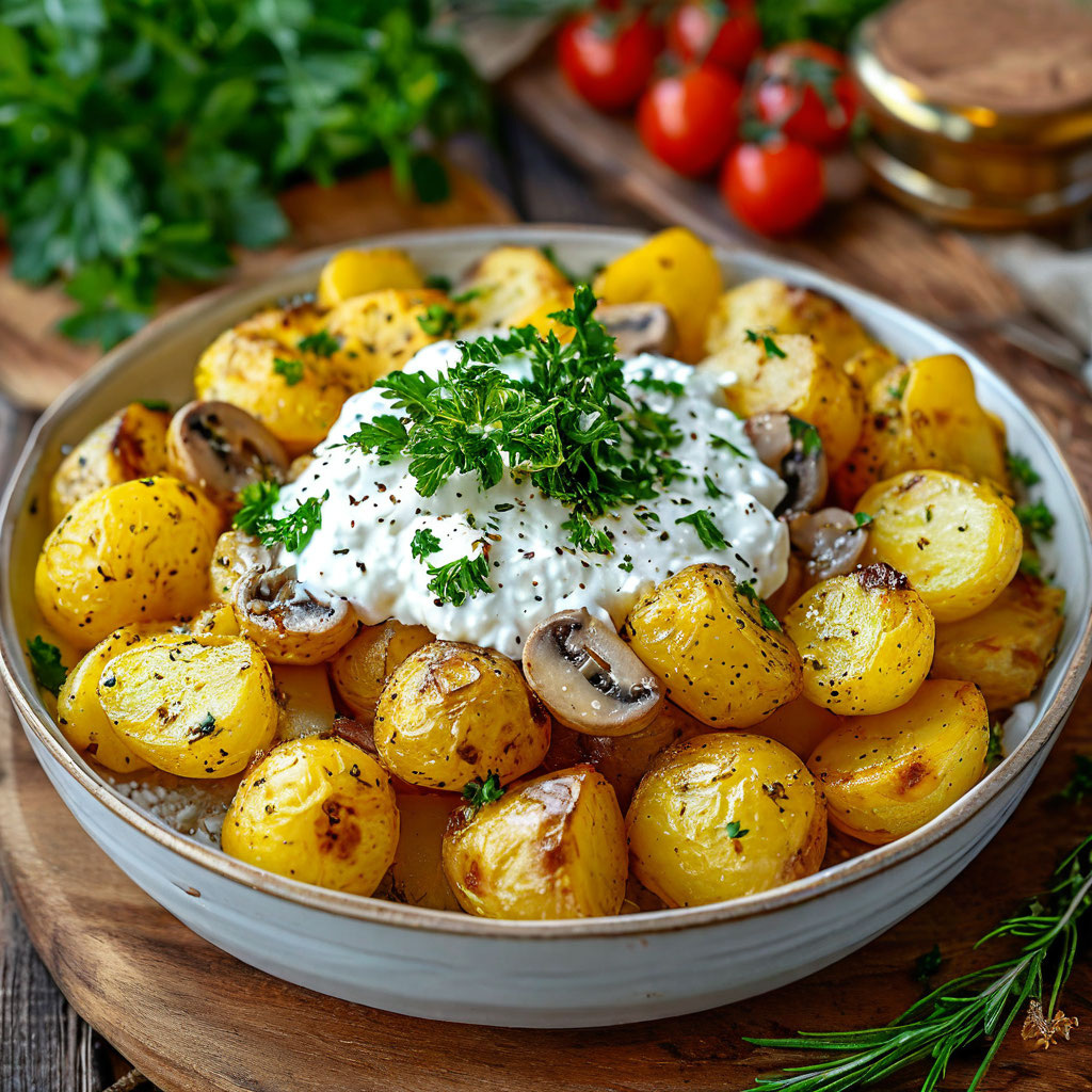 Аппетитный картофель с шампиньонами в сметане 