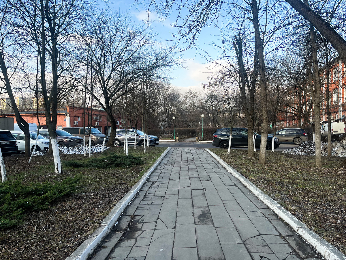 После пропускного пункта необходимо идти по аллее прямо до конца →