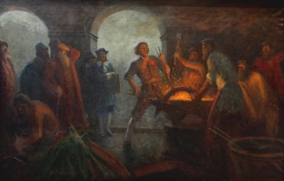 Пётр I  в кузнице