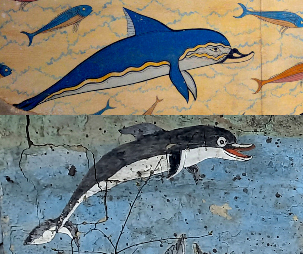 Дельфины Граффити в Донецке (2024 г) и фреска с острова Крит (1700-1450 гг. до н.э.)