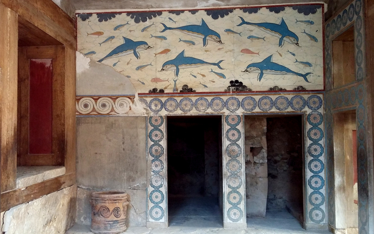 Дельфины. Минойская фреска (1700-1450 гг. до н.э.), дворец Кноссос, Крит