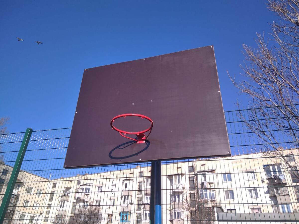 Нет сетки и разметки - мелочи. Диаметр кольца меньше мяча... Сущий пустяк! Фото автора.