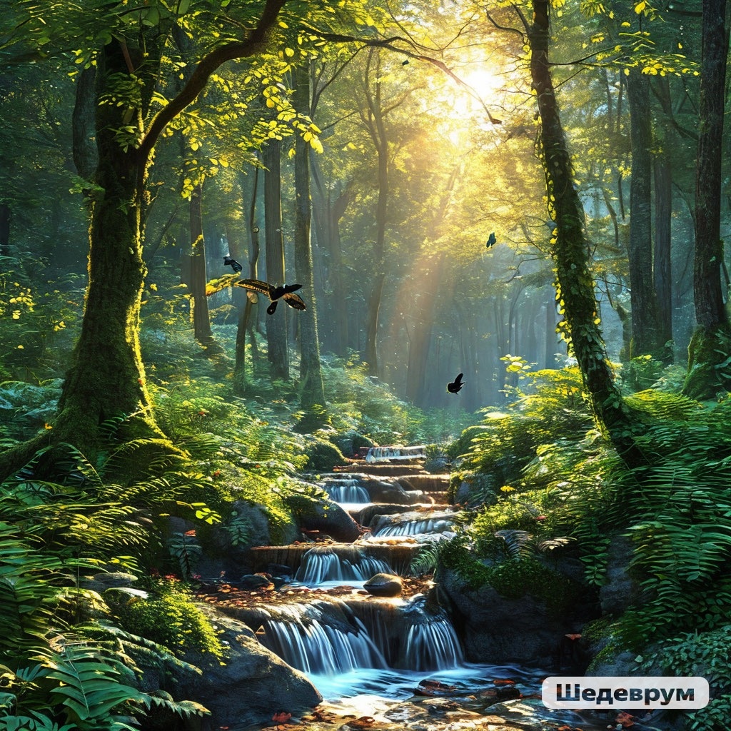 Шум леса, пение птиц, голос водопада 