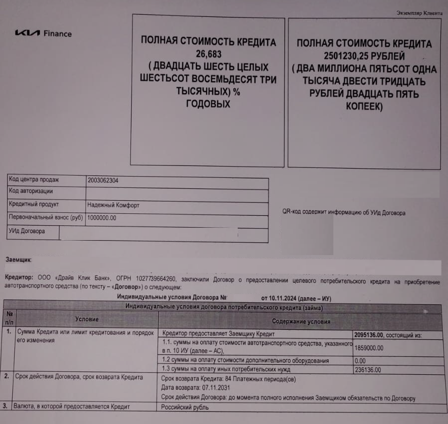 Кредитный договор с ООО "Драйв Клик Банк"