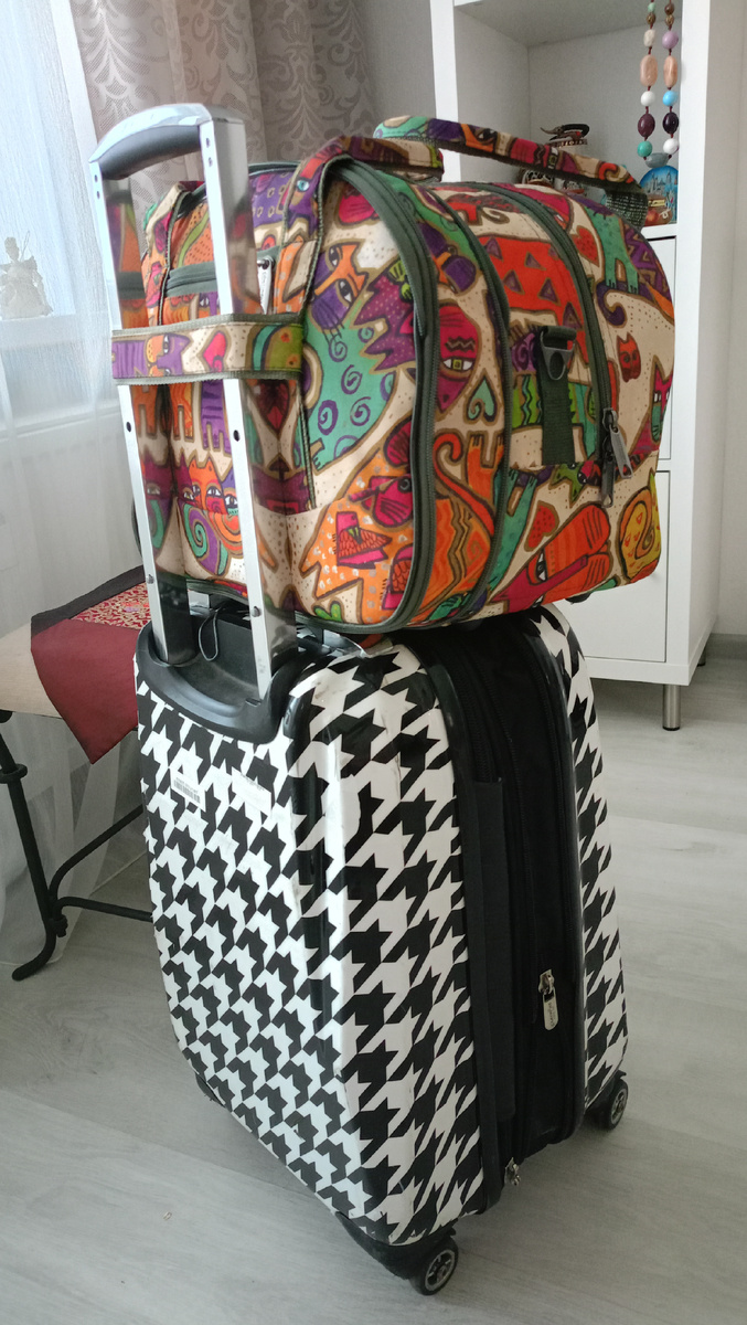 Вот он во всей красе! И как ловко к нему прилепилась сумка " Победная"! Называю его так, потому -что покупала специально для полëтов на "Победе". Но о сумке чуть позже .. 