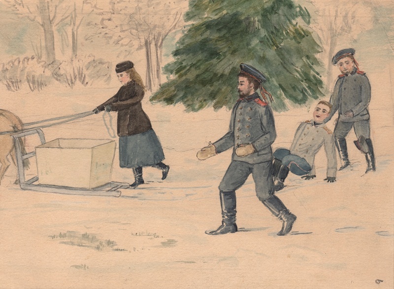 Прогулка в парке. Акварель великой княжны Ольги Александровны. 1890-е. ГАРФ.