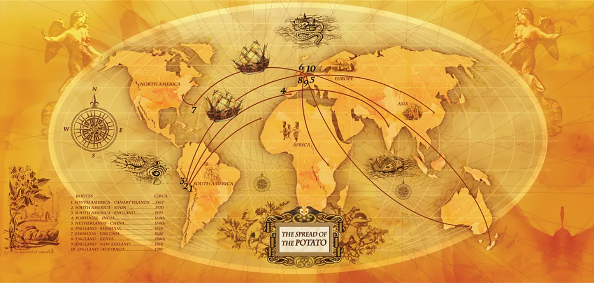 Карта распространения картофеля по миру (фотография "Международный центр картофеля")