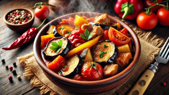    Готовим в горшочках: ароматное жаркое из свинины с перцем и баклажанами Виктория Шварц