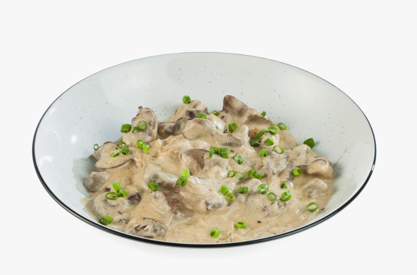 Приготовленноая куриная печень с шампиньонами