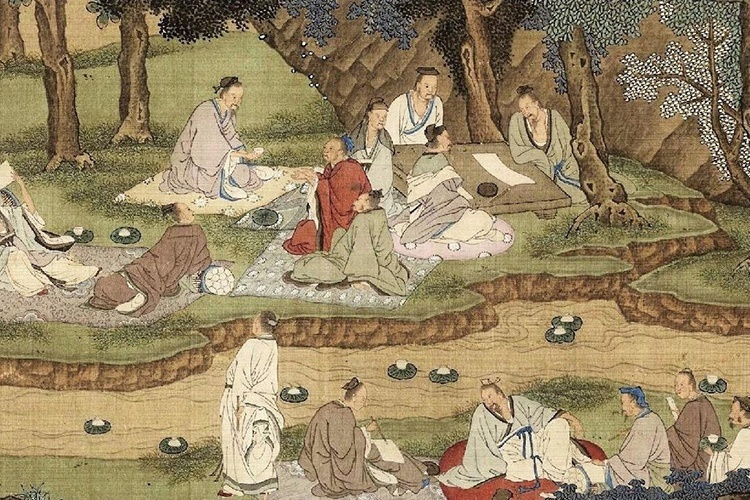 Плывут чарки, по извилистым потокам, в праздник Шанси